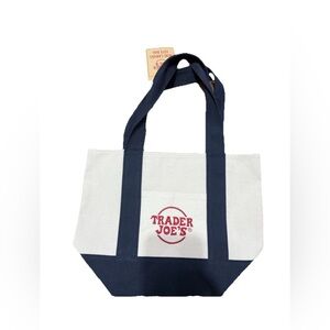 Trader Joe’s Mini Canvas Tote Reusable Bag Dark Blue NWT